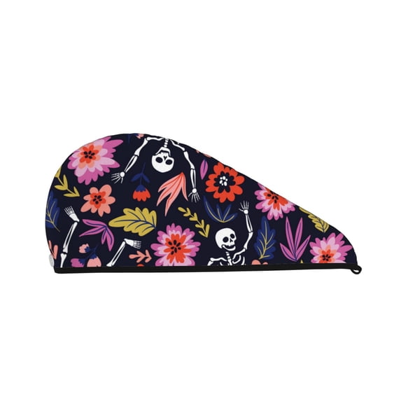 Disketp Dancing Skeletons Floral Garden Microfiber Hair Towel Wrap,Hair Drying Towel With Button,Towel Turban,Head Towel To Dry Hair Quickly For Girls And Women