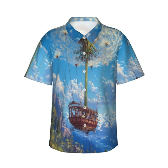 Disketp Dandelion Hot Air Balloon Hawaiian Shirts for Men,Mens Casual Short Sleeve Button Down Shirts Beach Shirt,XX-Large