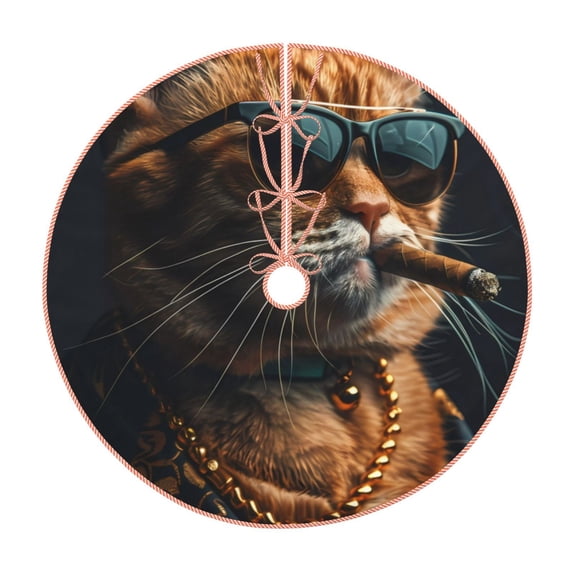 Disketp Dapper Cat in Sunglasses Christmas Tree Skirt, Christmas Tree Decorations, Christmas Decor, Tree Mat Decoration(30-48IN)-30"