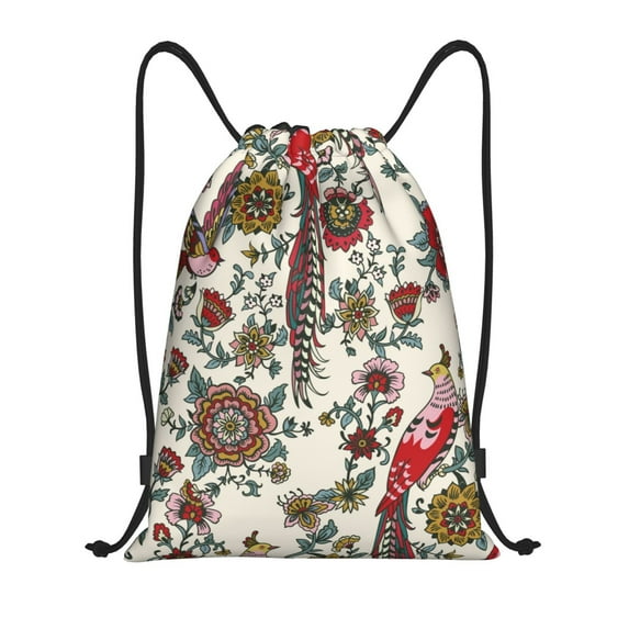 Disketp Dark Enchanted Flowers And Birds Drawstring Backpack Drawstring Gym Bags Draw String Bags for Sports, Gym, Travel, Swimming, Beach-Small