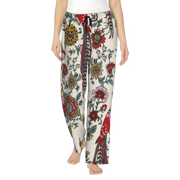 Disketp Dark Enchanted Flowers And Birds Print Women'S Comfy Pajama Pants Casual Drawstring Palazzo Lounge Wide Leg Pants