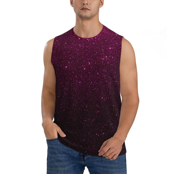 Disketp Dark Purple Glitter Sleeveless Tshirts for Men, Muscle Shirts for Men Dry Fit Tank Top-Large