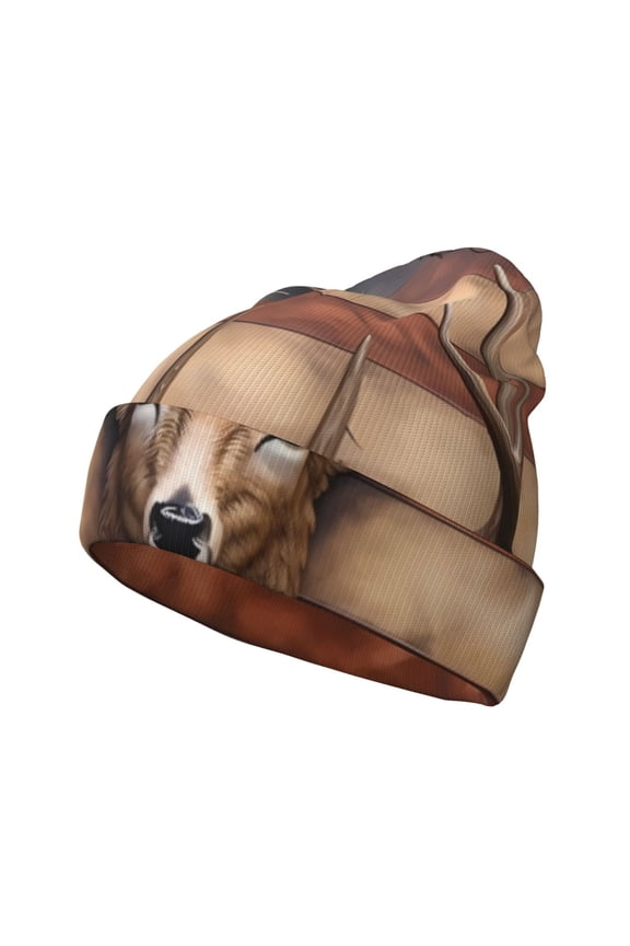 Deer American Flag Wall Winter Beanie for Men Women Beanie Knit Hat Cuffed Cap Beanie Knit Chunky Snow Cap