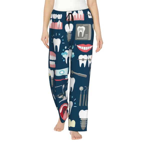 Disketp Dental Seamless Print Women'S Comfy Pajama Pants Casual Drawstring Palazzo Lounge Wide Leg Pants