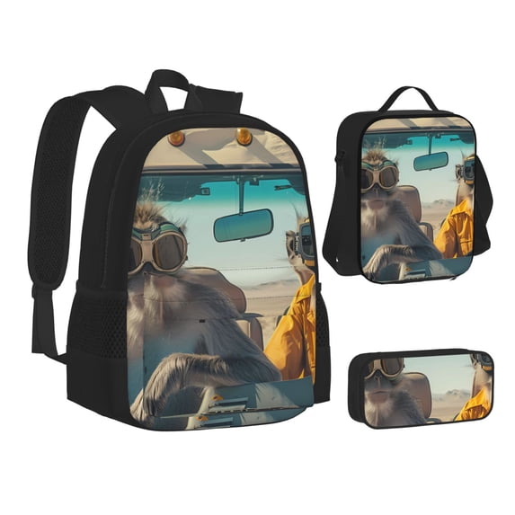 Disketp Desert Monkeys Drive Large Capacity Backpack Lunch Bag Pencil Case Combination 3 Piece Set for Student