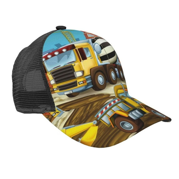 Disketp Different Construction Site Vehicles Print Trucker Hat Men Women - Mesh Baseball SnapBack Cap