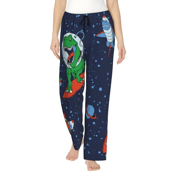 Disketp Dinosaur Astronaut Space Surfing Print Women'S Comfy Pajama Pants Casual Drawstring Palazzo Lounge Wide Leg Pants