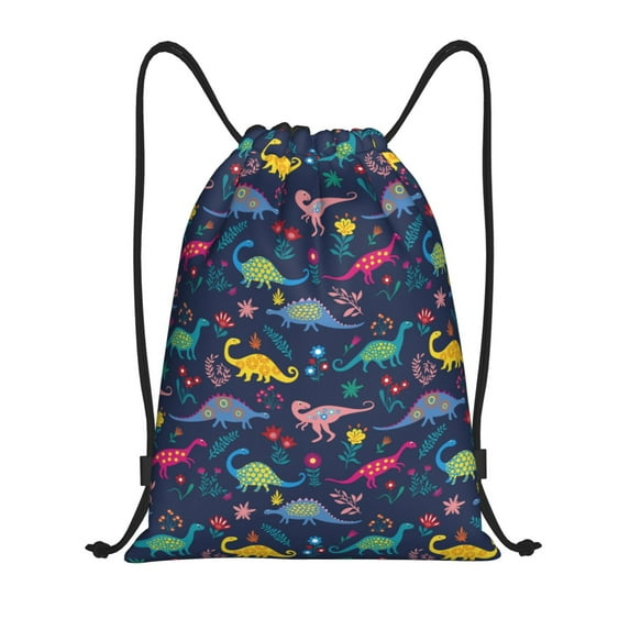 Disketp Dinosaur Flowers Drawstring Backpack Drawstring Gym Bags Draw String Bags for Sports, Gym, Travel, Swimming, Beach-Small