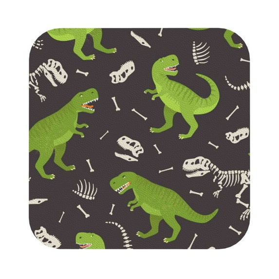 Disketp Dinosaur Skeleton Funny Coasters,6 Pcs Leather Coasters With Holder, Perfect Housewarming Hostess Gifts,Protect Furniture From Water Marks Scratch And Damage