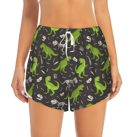 Disketp Dinosaur Skeleton Print Women's Shorts Workout Shorts for Athletic Gym Running Shorts with Phone Pockets Small