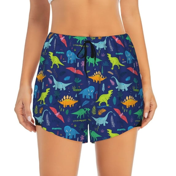 Disketp Dinosaurs Adventure Print Women's Shorts Workout Shorts for Athletic Gym Running Shorts with Phone Pockets XX-Large
