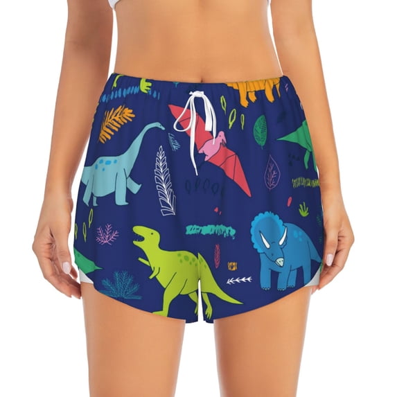 Disketp Dinosaurs Print Women's Shorts Workout Shorts for Athletic Gym Running Shorts with Phone Pockets X-Large