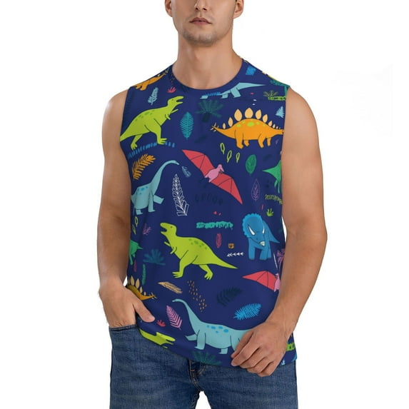Disketp Dinosaurs With Palms Sleeveless Tshirts For Men, Muscle Shirts For Men Dry Fit Tank Top-Medium
