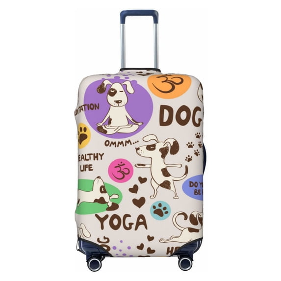 Disketp Dog Doing Yoga Elastic Travel Luggage Cover Travel Suitcase Protective Cover For Trunk Case Apply To 18''-32'' Suitcase Cover (Luggage not included)-Small