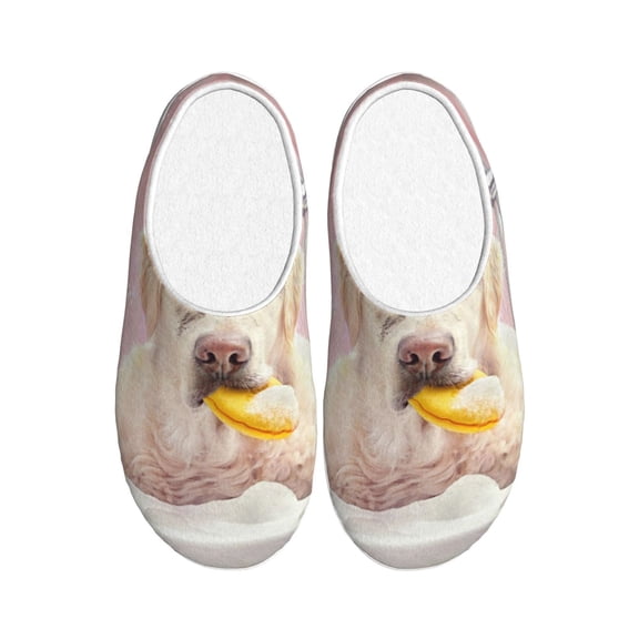 Disketp Dog Sitting In Bathtub With Duck On Head Women's Men's Slippers Plush Slip-On House Slipper for Winter Indoor Soft Cushion Non-slip Fluffy Slides Slippers-35/36