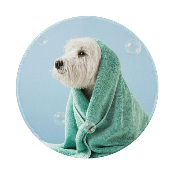 Disketp Dog Wrapped In Towel Small Mouse Pad 7.9x7.9 Inches,Washable Round Mousepad For Office Laptop Computer,Non-Slip Rubber Base Mouse Pads For Wireless Mouse