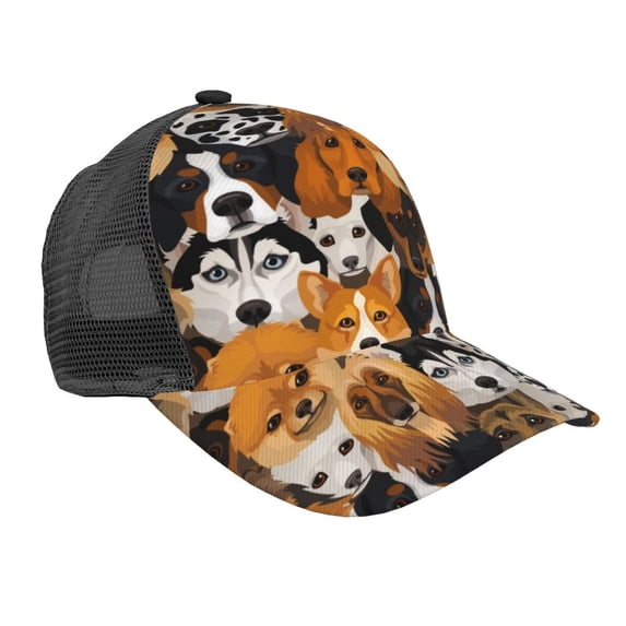 Disketp Dogs Different Breeds Print Trucker Hat Men Women - Mesh Baseball SnapBack Cap