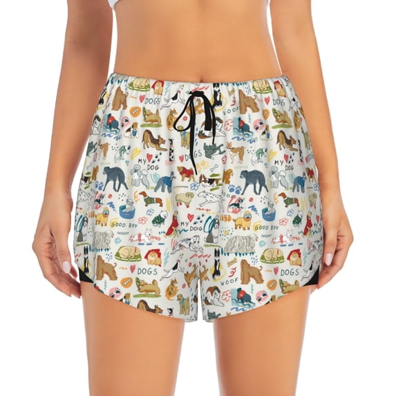 Disketp Dogs Funny Pets Print Women's Shorts Workout Shorts for Athletic Gym Running Shorts with Phone Pockets Small