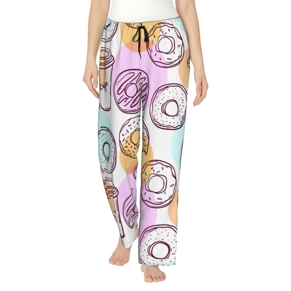 Disketp Donuts And Coffee Print Women'S Comfy Pajama Pants Casual Drawstring Palazzo Lounge Wide Leg Pants