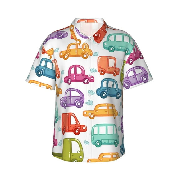 Disketp Doodle Cars Hawaiian Shirts for Men,Mens Casual Short Sleeve Button Down Shirts Beach Shirt,XX-Large