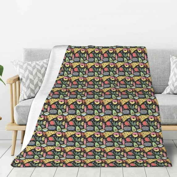 Disketp Doodle Food Cozy Flannel Fleece Throw Blanket: Has a velvety texture for All Seasons - Perfect for Women, Men, & Kids"80"x60"