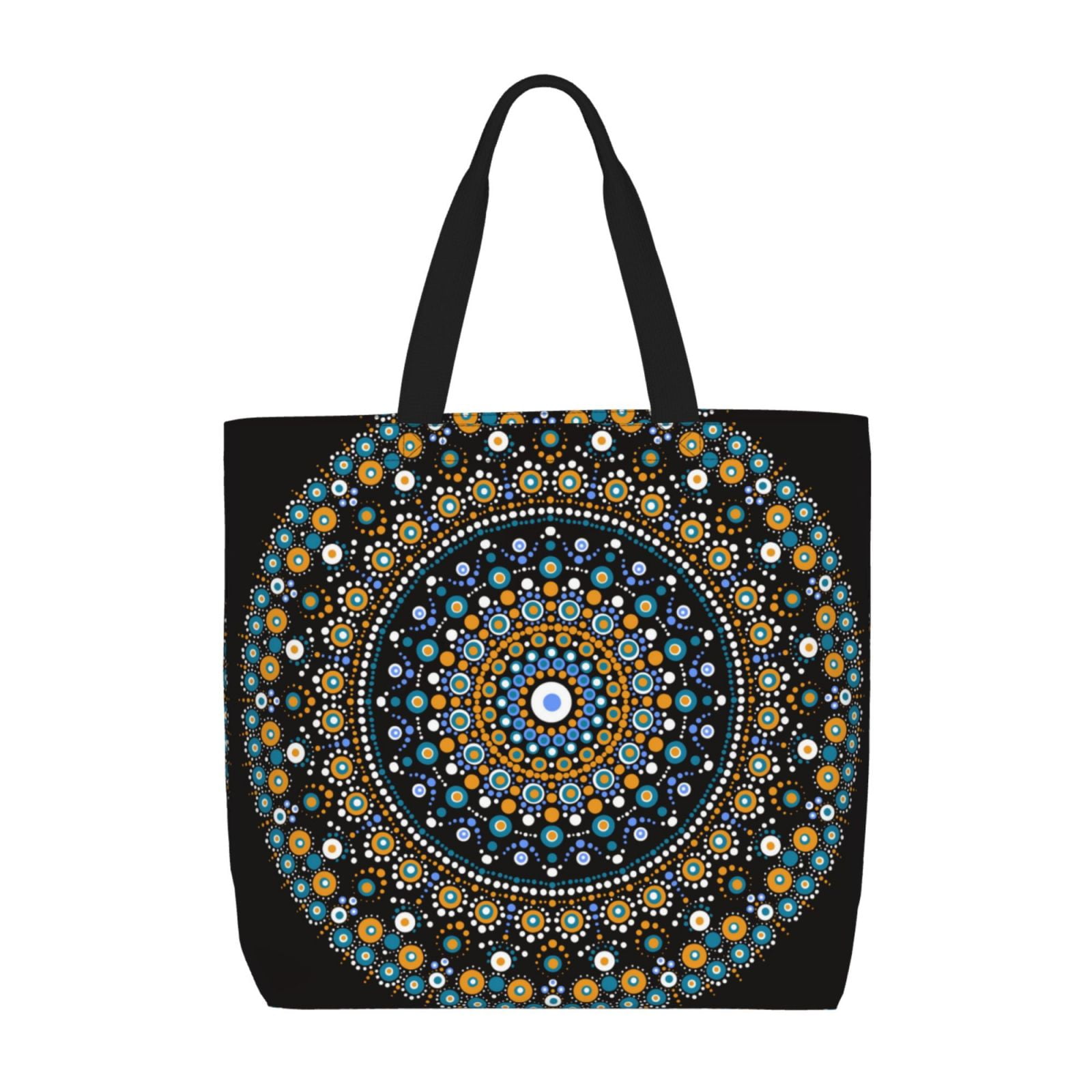Disketp Dot Mandala Canvas Tote Bag,Women Shoulder Bag