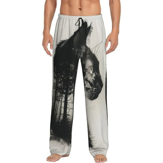 Disketp Double Exposure Cat Forest Men's Pajama Pants - Ultra Soft Fleece Sleep and Lounge Pants (Size: S-XXL)-Medium