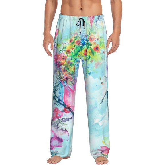 Disketp Dragonfly Floral Men'S Pajama Pants - Ultra Soft Fleece Sleep And Lounge Pants (Size: S-Xxl)