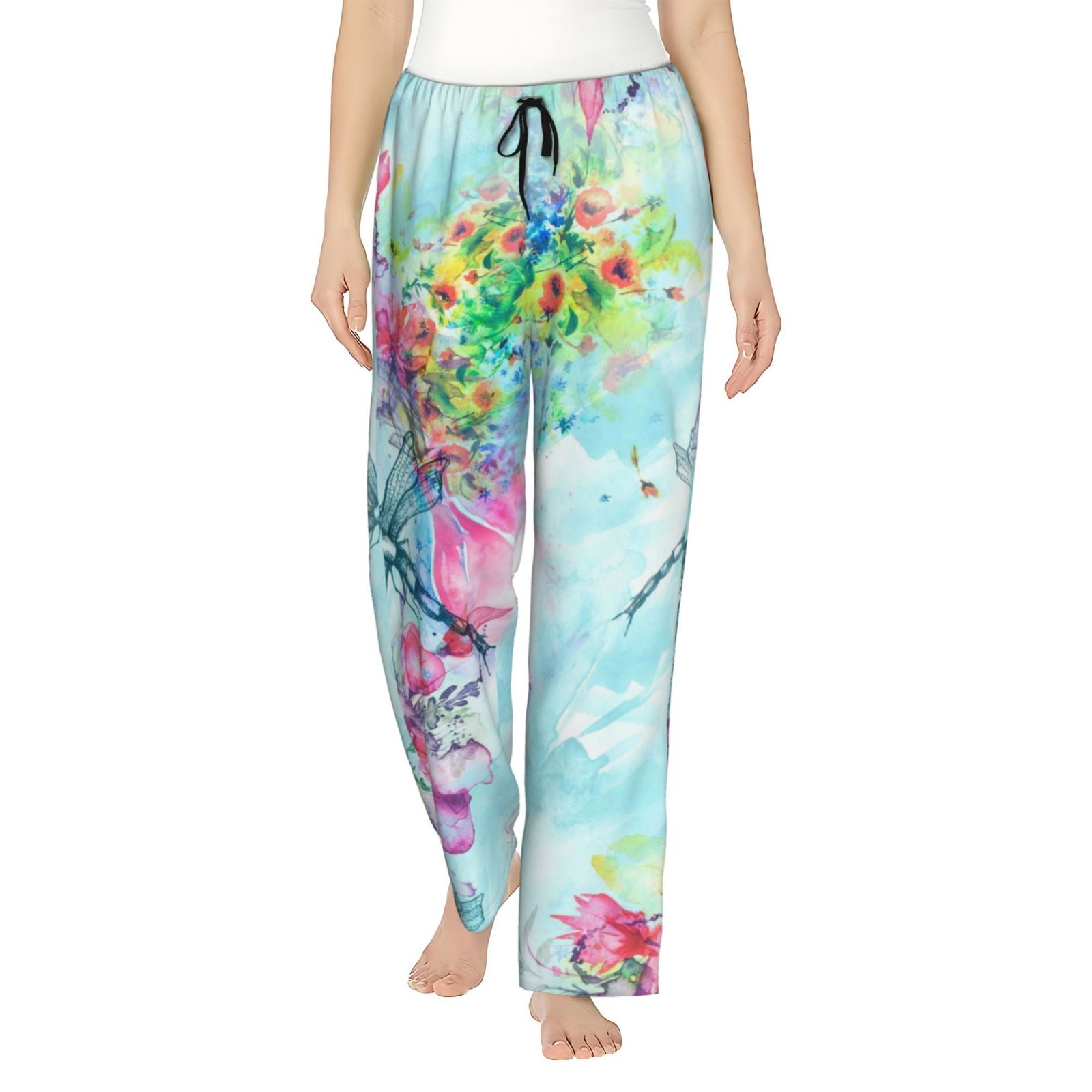 Disketp Dragonfly Floral Print Women'S Comfy Pajama Pants Casual ...