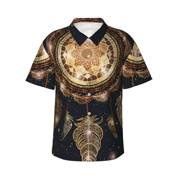 Disketp Dreamcatcher With Mandala Hawaiian Shirts for Men,Mens Casual Short Sleeve Button Down Shirts Beach Shirt,XX-Large