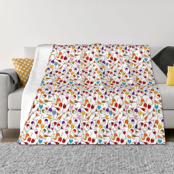 Disketp Drink And Cocktail Glasses Flannel Blankets - Thick and Warm Blanket for Winter, Soft Fuzzy Plush King Blanket for All Seasons80"x60"