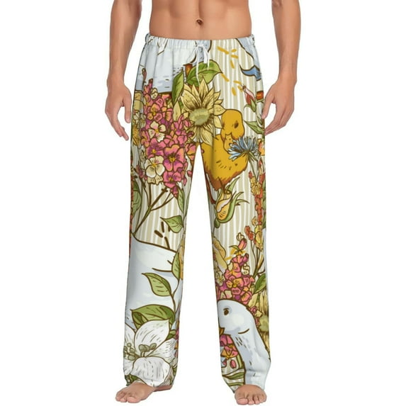 Disketp Ducks And Flowers Men'S Pajama Pants - Ultra Soft Fleece Sleep And Lounge Pants (Size: S-Xxl)