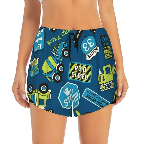 Disketp Dump Truck Print Women's Shorts Workout Shorts for Athletic Gym Running Shorts with Phone Pockets XX-Large