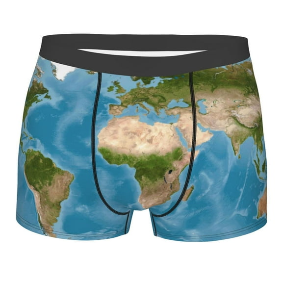 Disketp Earth View World Map Men'S Boxer Briefs,Soft And Breathable Cotton Underwear With Comfortflex Waistband
