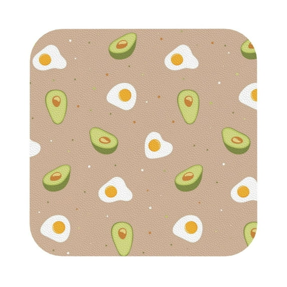 Disketp Egg And Avocado Funny Coasters,6 Pcs Leather Coasters With Holder, Perfect Housewarming Hostess Gifts,Protect Furniture From Water Marks Scratch And Damage