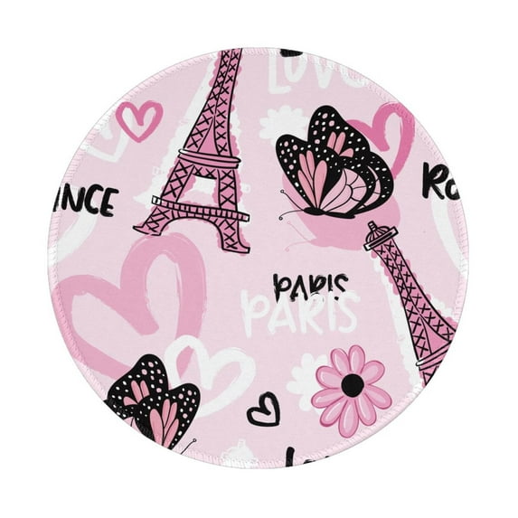 Disketp Eiffel Tower And Butterflies Small Mouse Pad 7.9x7.9 Inches,Washable Round Mousepad For Office Laptop Computer,Non-Slip Rubber Base Mouse Pads For Wireless Mouse
