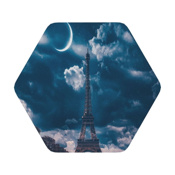 Disketp Eiffel Tower At Night Funny Coasters,6 Pcs Leather Coasters With Holder, Perfect Housewarming Hostess Gifts,Protect Furniture From Water Marks Scratch And Damage