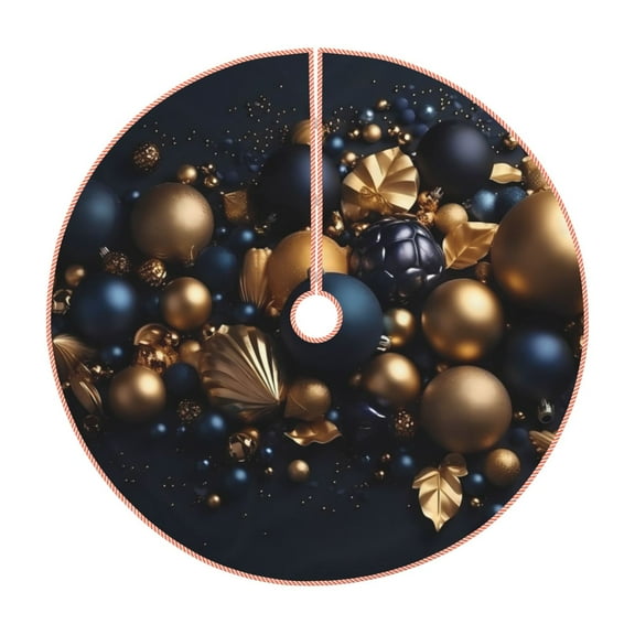 Disketp Elegant Golden Blue Ornaments Christmas Tree Skirt, Christmas Tree Decorations, Christmas Decor, Tree Mat Decoration(30-48IN)-30"
