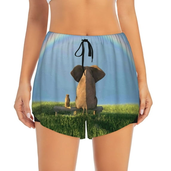 Disketp Elephant Dog Print Women's Shorts Workout Shorts for Athletic Gym Running Shorts with Phone Pockets Medium