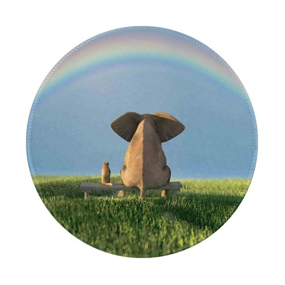Disketp Elephant Dog Sitting Under The Rainbow Small Mouse Pad 7.9x7.9 Inches,Washable Round Mousepad For Office Laptop Computer,Non-Slip Rubber Base Mouse Pads For Wireless Mouse