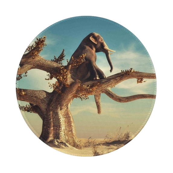 Disketp Elephant On Dry Tree Small Mouse Pad 7.9x7.9 Inches,Washable Round Mousepad For Office Laptop Computer,Non-Slip Rubber Base Mouse Pads For Wireless Mouse