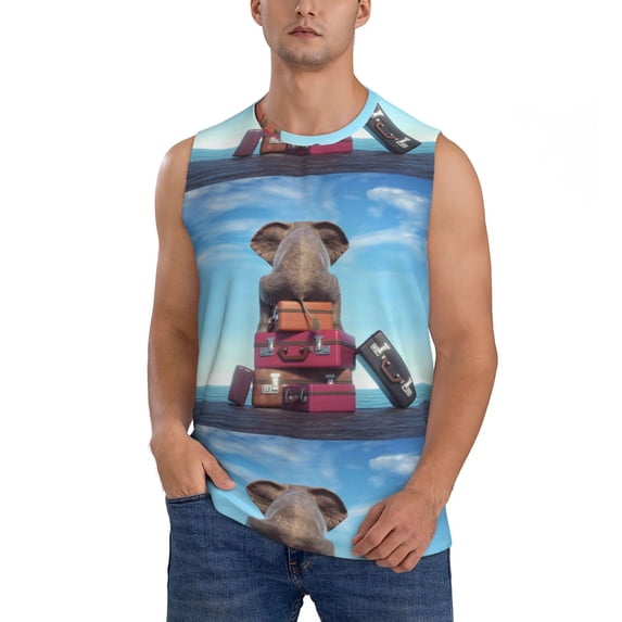 Disketp Elephant Sits On A Stack Sleeveless Tshirts For Men, Muscle Shirts For Men Dry Fit Tank Top-X-Large