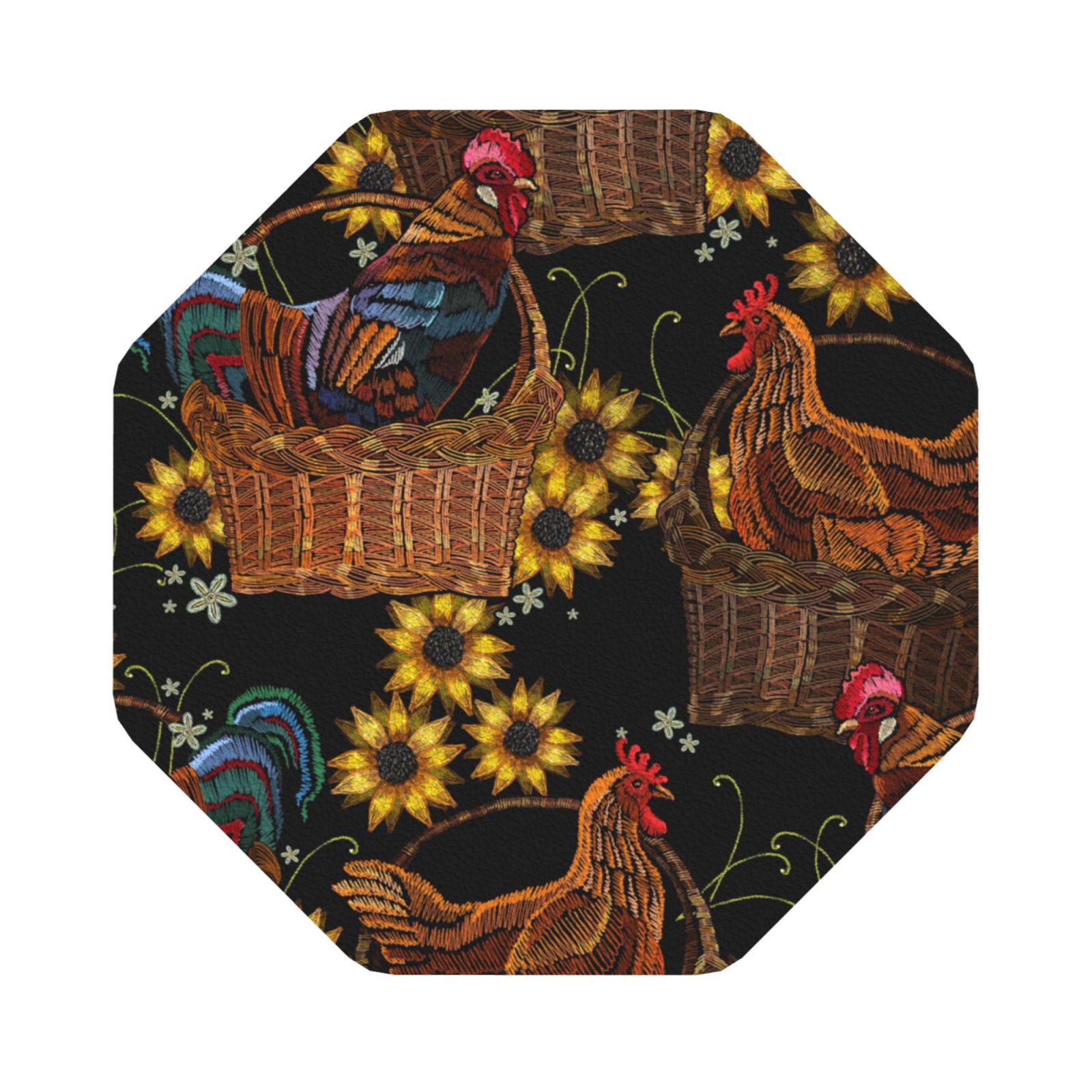 Disketp Embroidery Chicken Rooster And Sunflowers Funny Coasters,4 Pcs ...