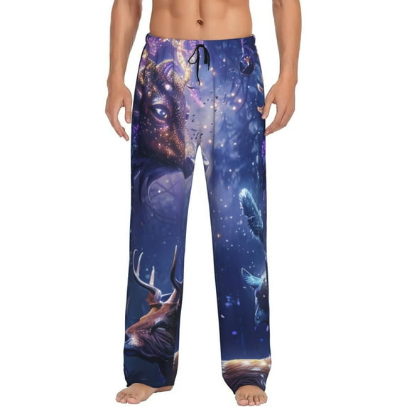 Disketp Enchanted Forest Stag Gathering Men's Pajama Pants - Ultra Soft Fleece Sleep and Lounge Pants (Size: S-XXL)-Medium