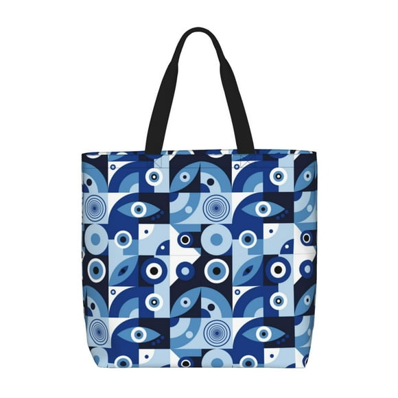 Evil Eye Canvas Tote Bag,Women Shoulder Bag Crossbody Handbag with Zipper Closure
