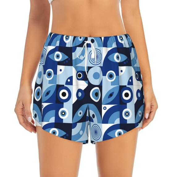 Disketp Evil Eye Print Women's Shorts Workout Shorts for Athletic Gym Running Shorts with Phone Pockets Medium