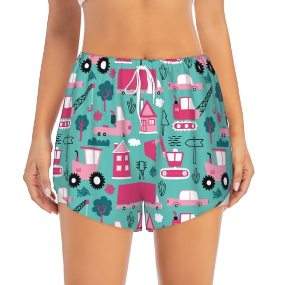 Disketp Excavator Print Women's Shorts Workout Shorts for Athletic Gym Running Shorts with Phone Pockets XX-Large