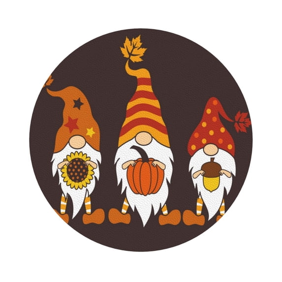 Disketp Fall Gnomes Funny Coasters,6 Pcs Leather Coasters With Holder, Perfect Housewarming Hostess Gifts,Protect Furniture From Water Marks Scratch And Damage