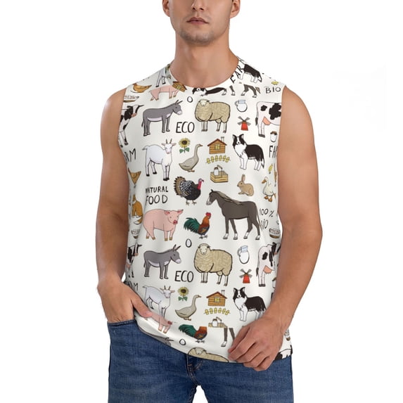 Disketp Farm Animals 4 Sleeveless Tshirts For Men, Muscle Shirts For Men Dry Fit Tank Top-3x-Large