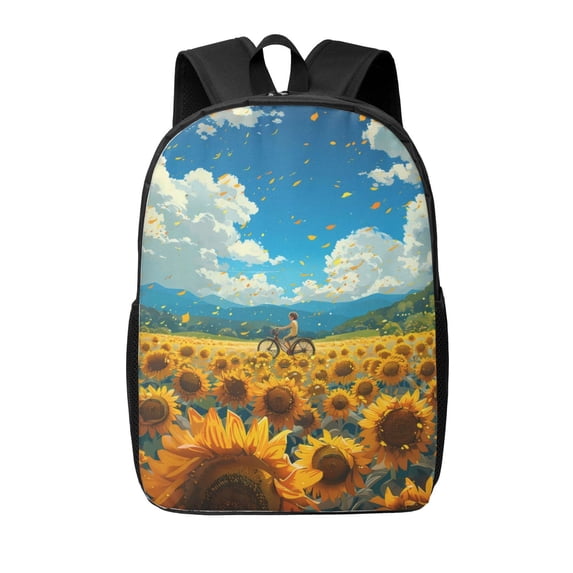 Disketp Field Bicycle Young Sunflower School Backpack, Lightweight Basic Middle School Bookbags 17 Inch Casual Daypack for Student College, Travel or Outdoor
